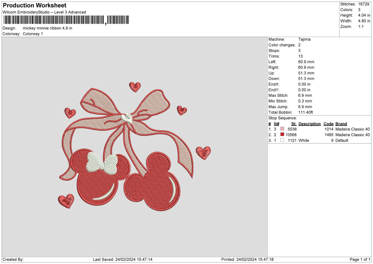 mickey minnie ribbon Embroidery File 6 size