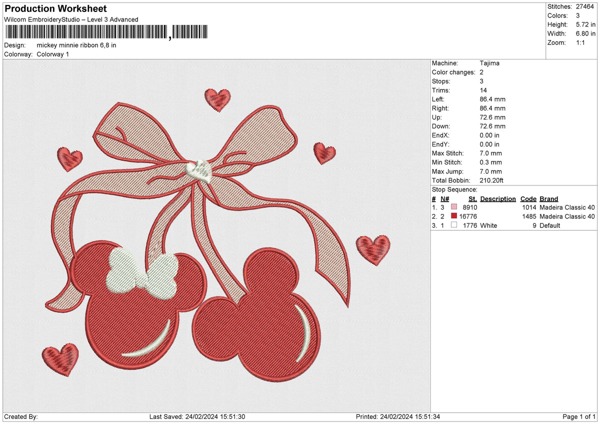 mickey minnie ribbon Embroidery File 6 size