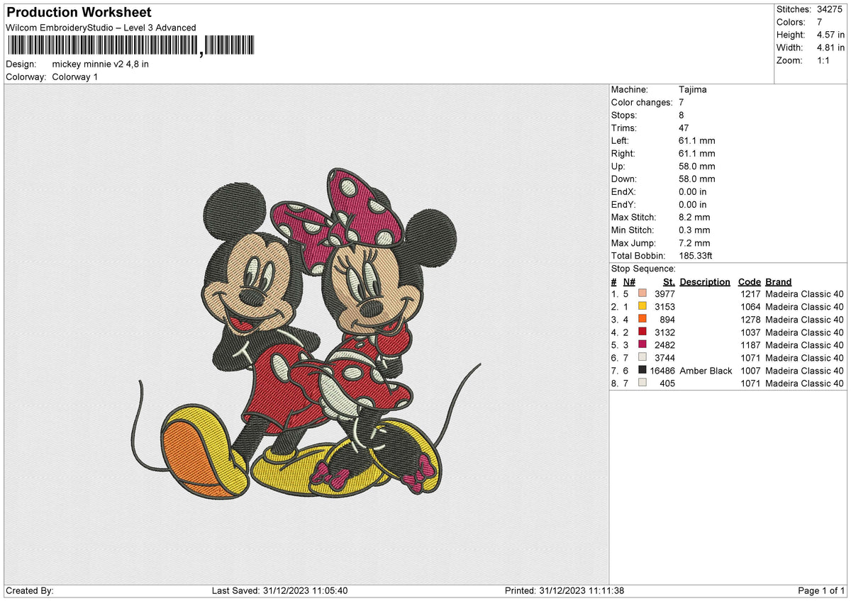 Mickey minnie v2 Embroidery File 6 size