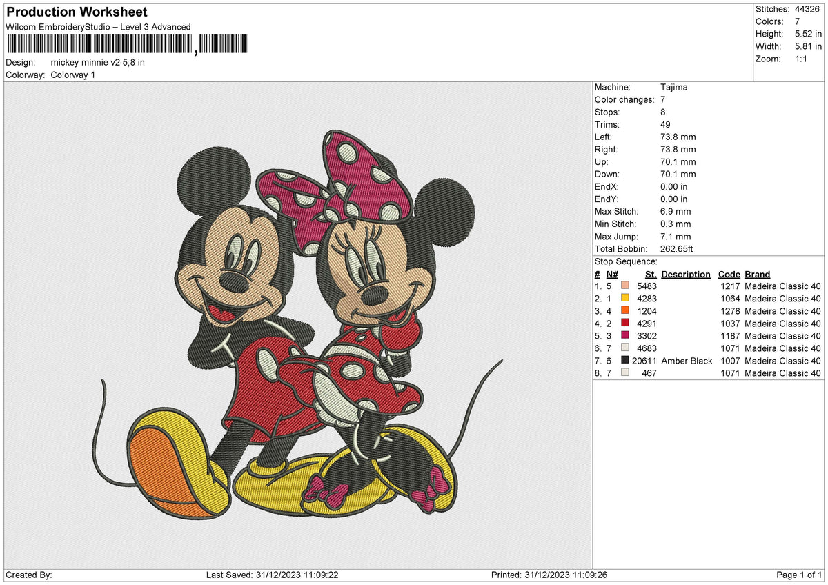 Mickey minnie v2 Embroidery File 6 size