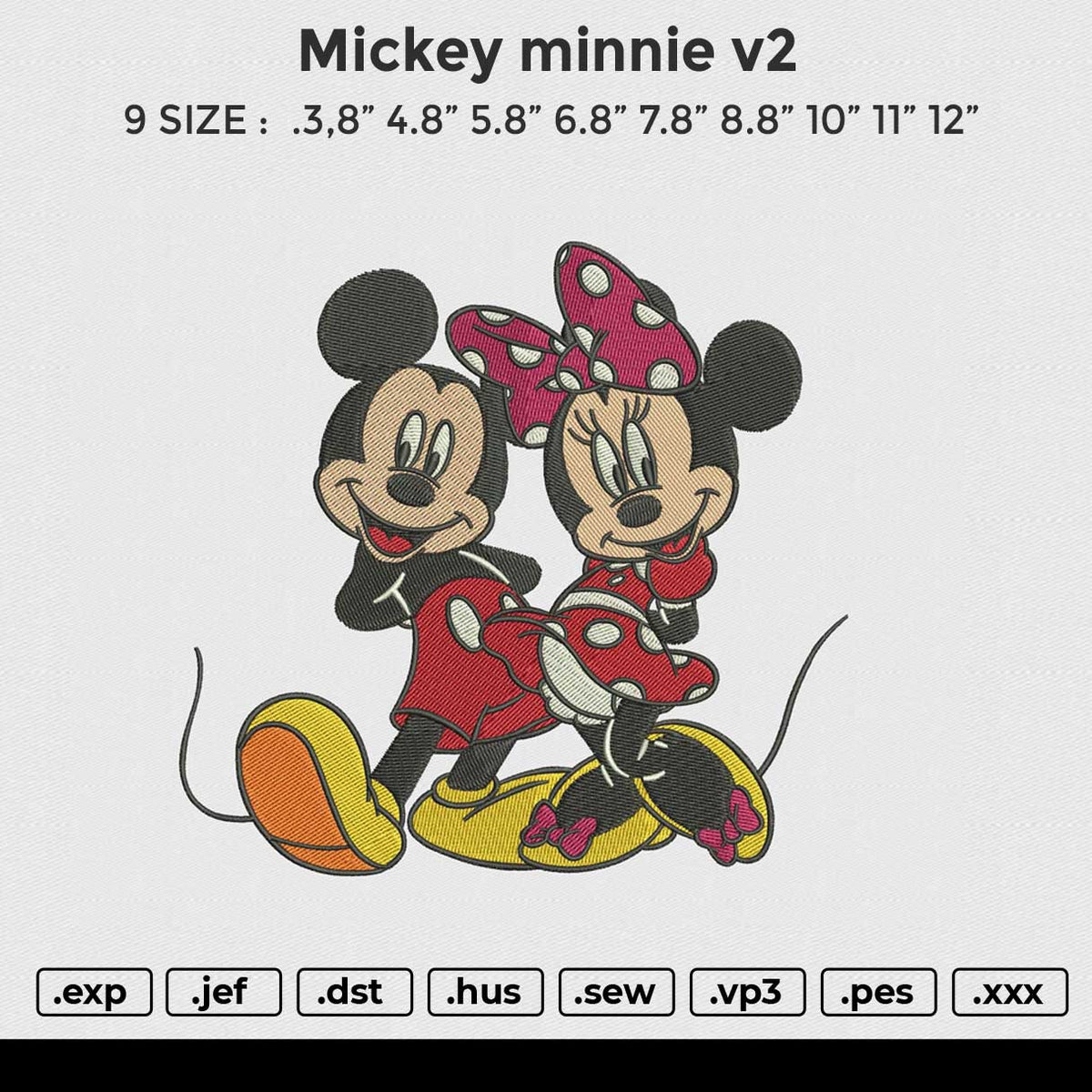 Mickey minnie v2 Embroidery File 6 size