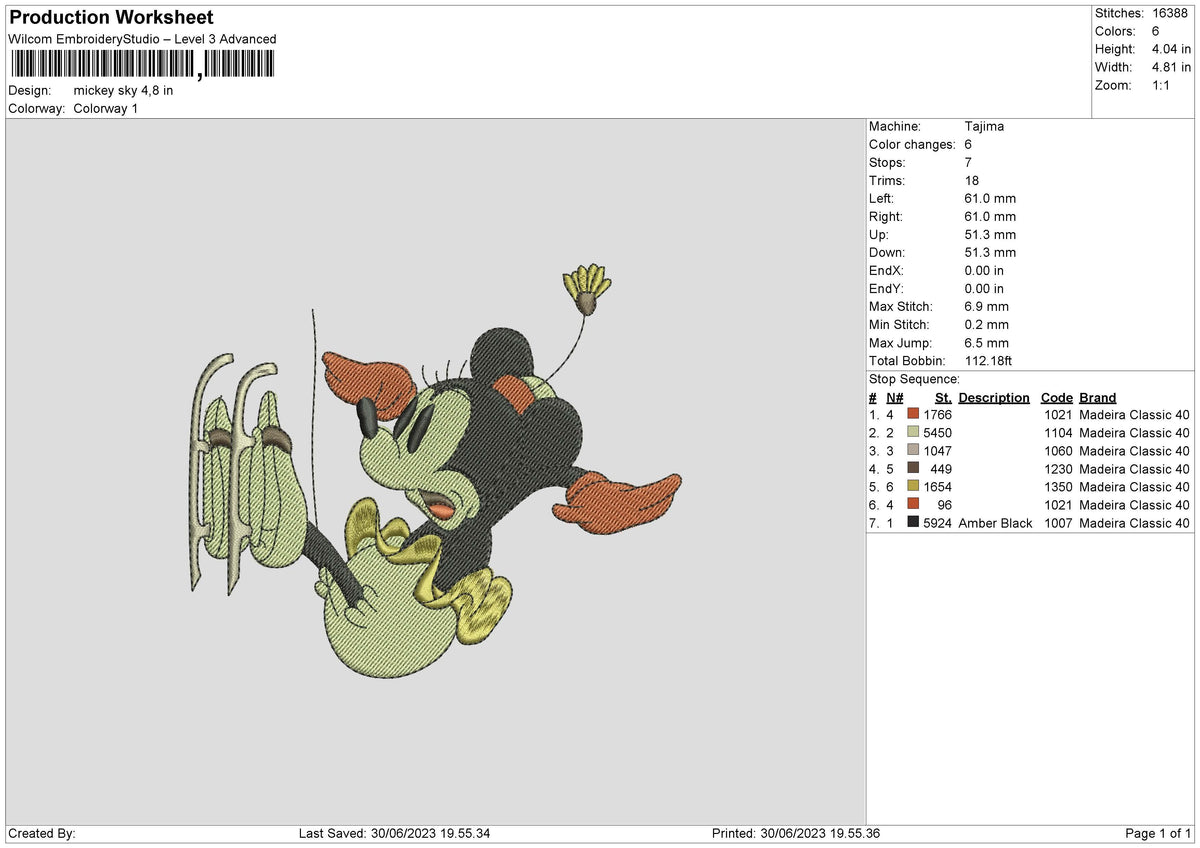 Mickey Sky Embroidery File 6 sizes