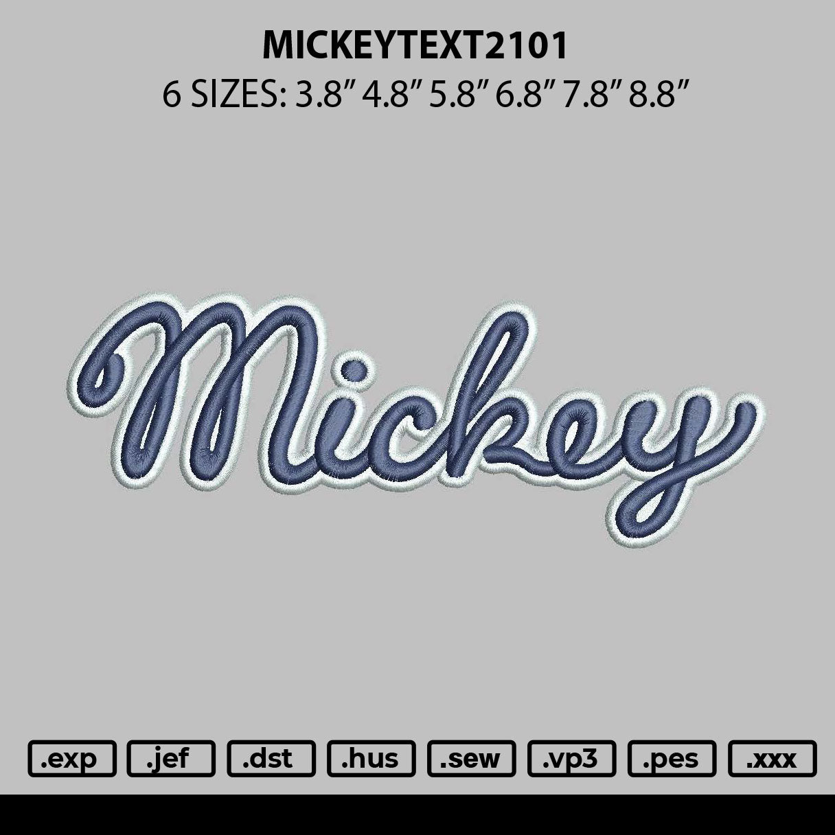 Mickeytext 2101 Embroidery File 6 sizes