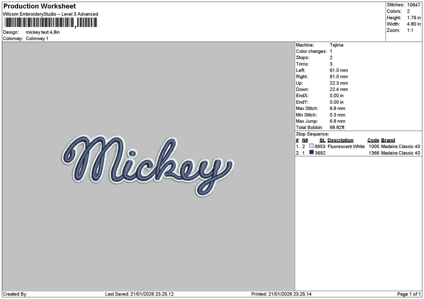 Mickeytext 2101 Embroidery File 6 sizes