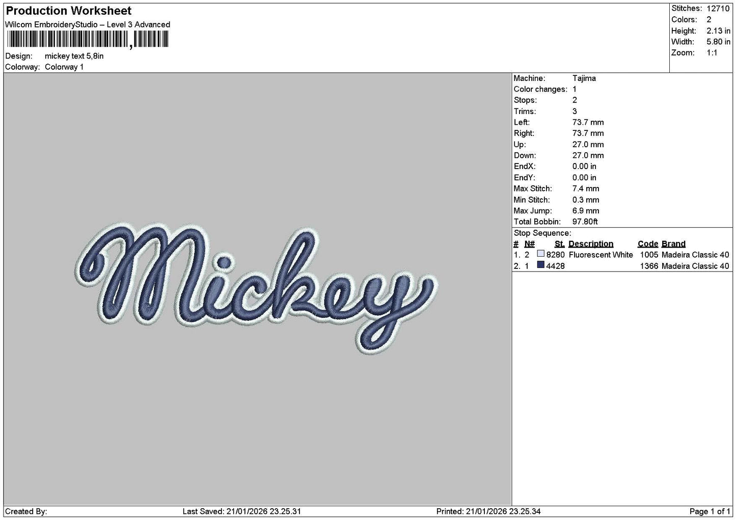 Mickeytext 2101 Embroidery File 6 sizes