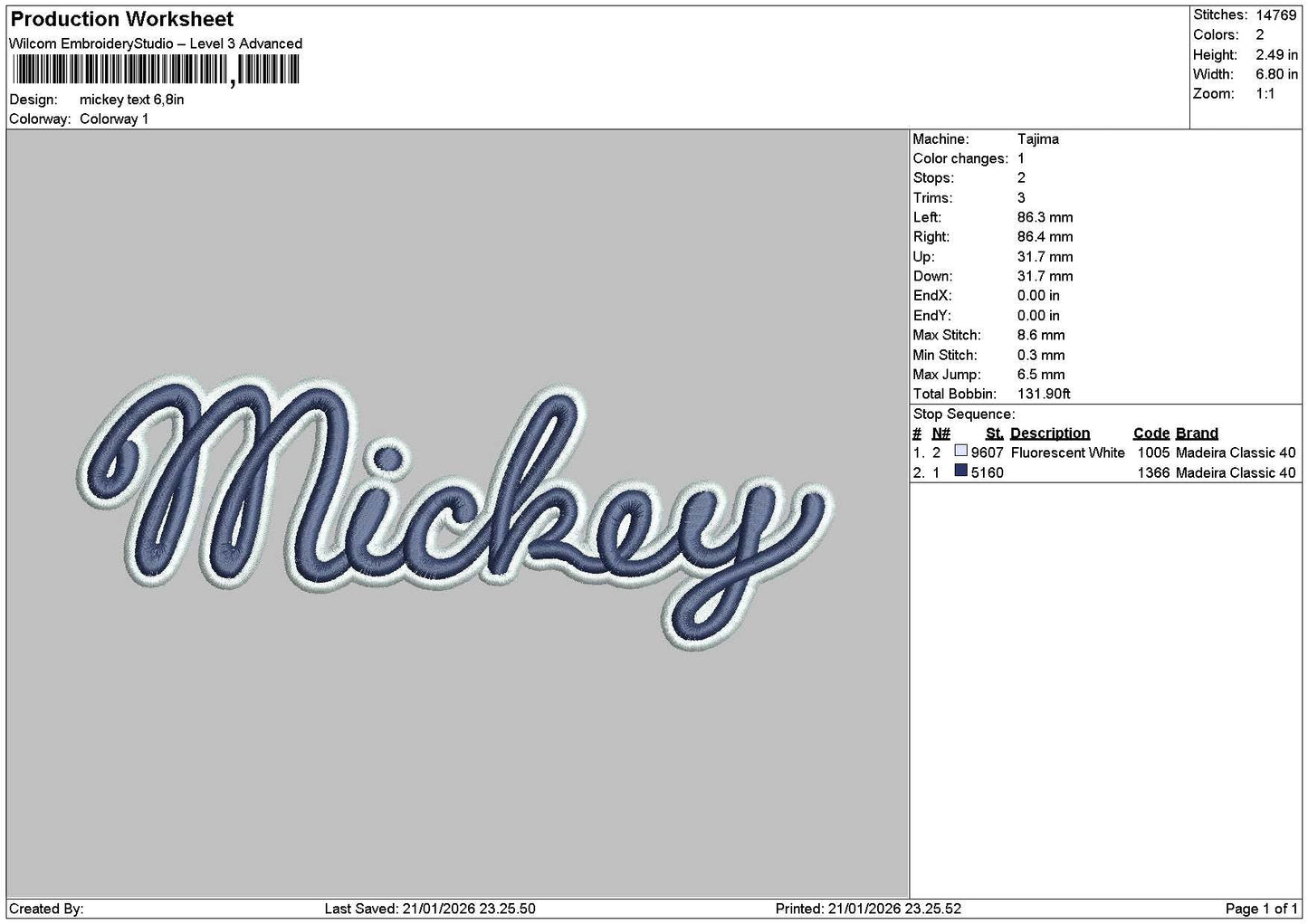 Mickeytext 2101 Embroidery File 6 sizes