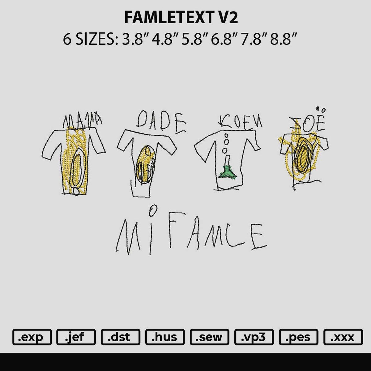 Famltext V2 Embroidery File 6 sizes