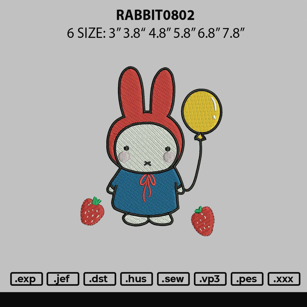 Rabbit0802 Embroidery File 6 sizes