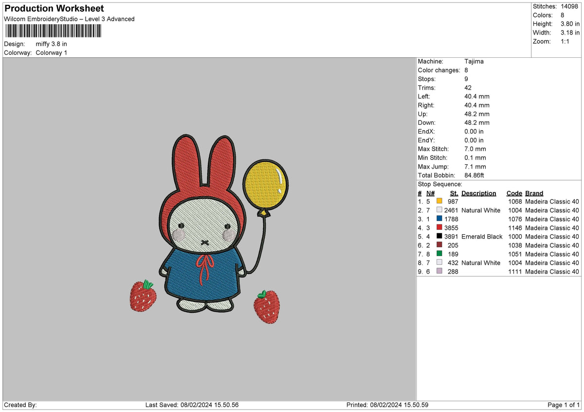 Rabbit0802 Embroidery File 6 sizes