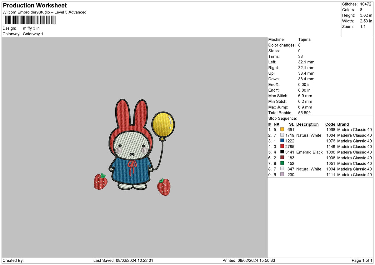 Rabbit0802 Embroidery File 6 sizes