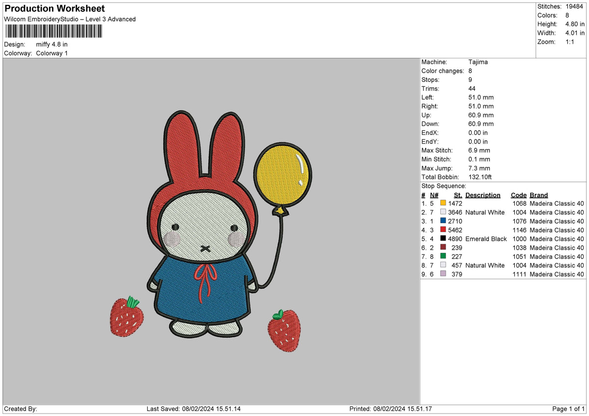 Rabbit0802 Embroidery File 6 sizes