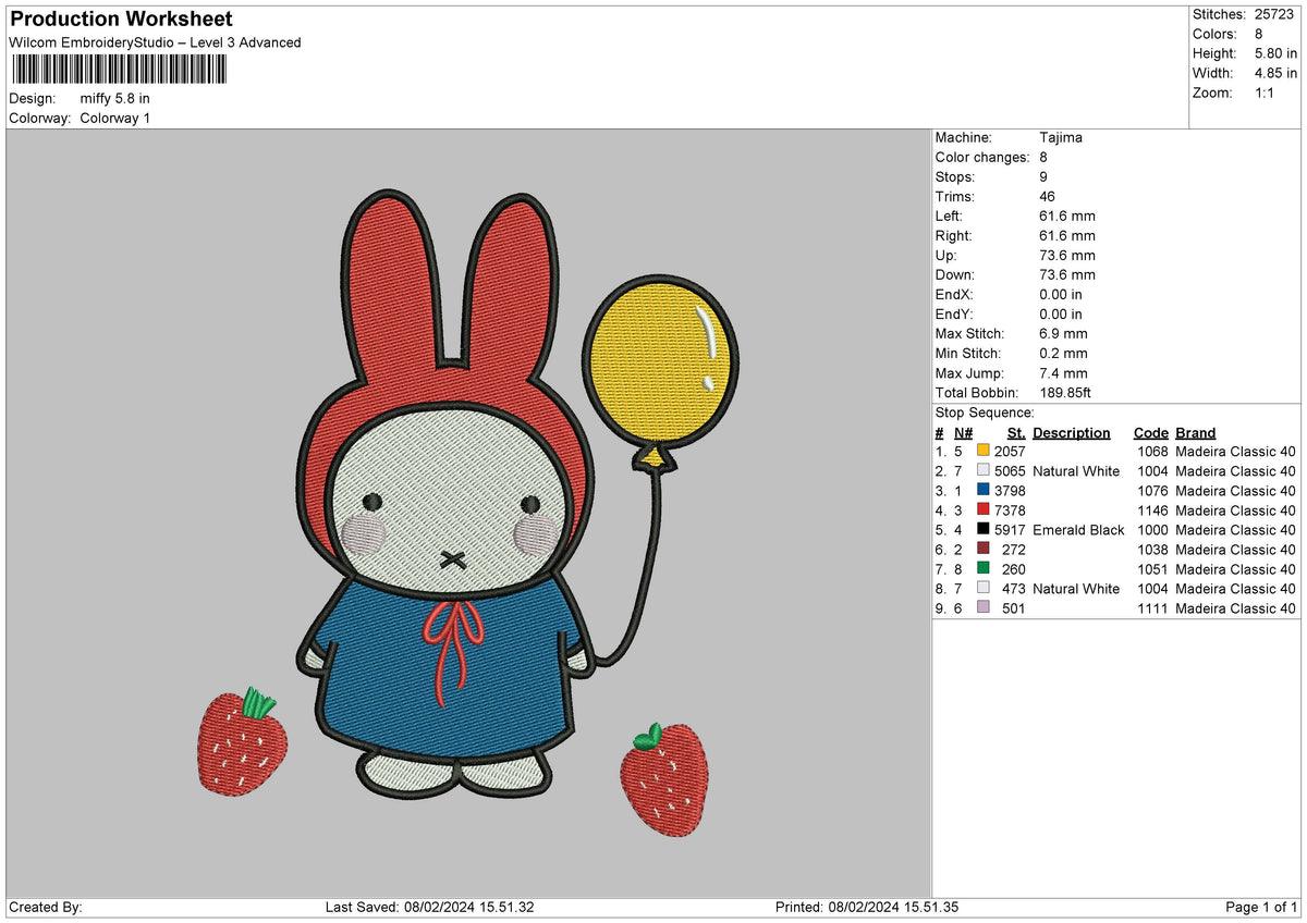 Rabbit0802 Embroidery File 6 sizes