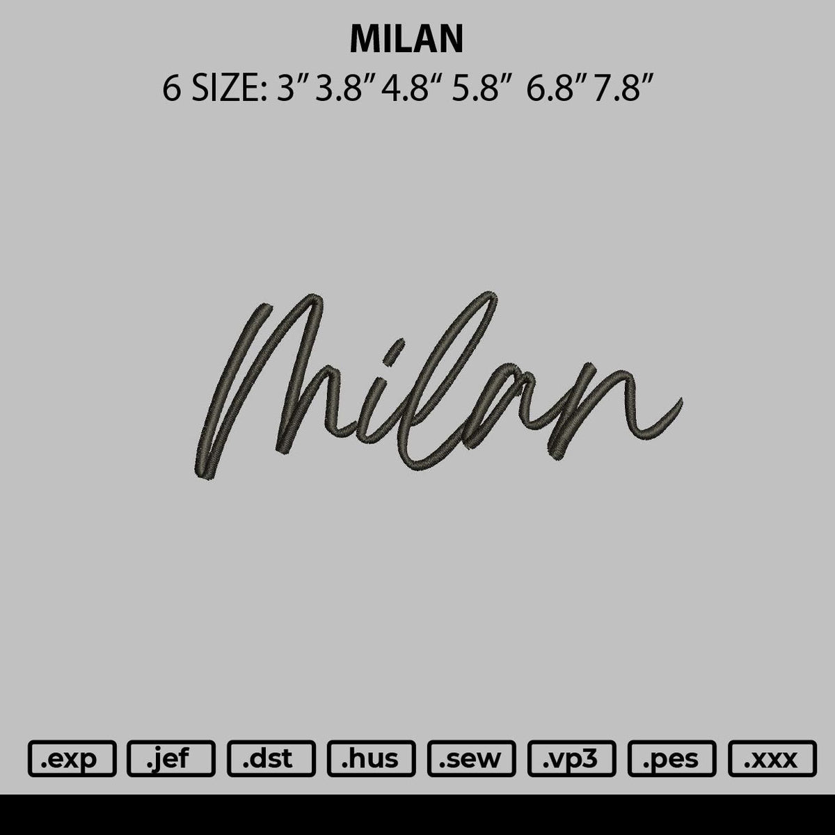 Milan Embroidery File 6 sizes