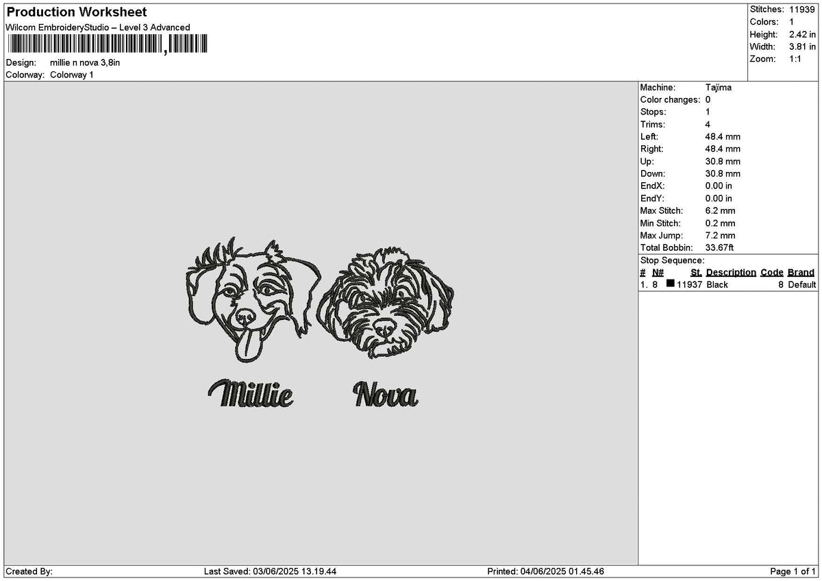 Dogs Head Millienova Embroidery File 6 sizes