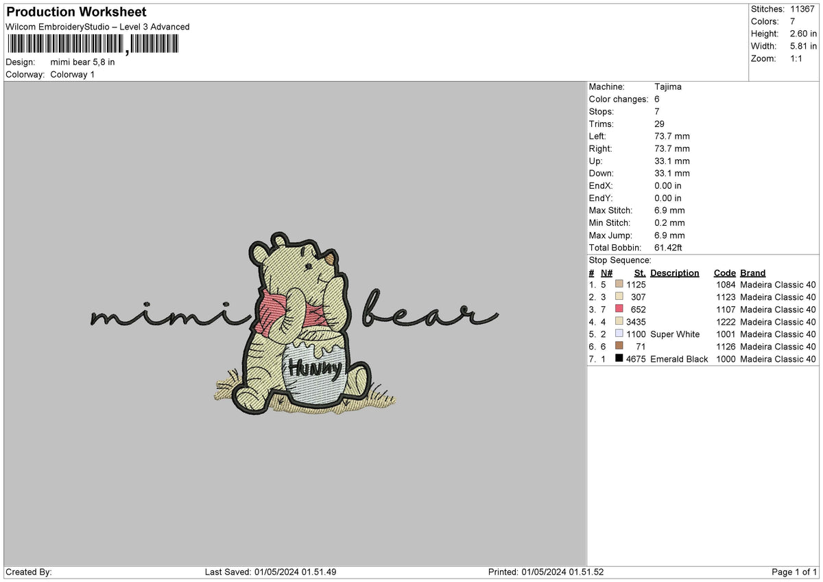 Mimibear Text Embroidery File 6 sizes
