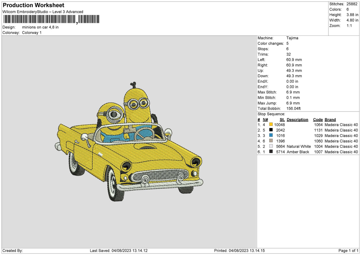 Minions On Car Embroidery File 6 sizes