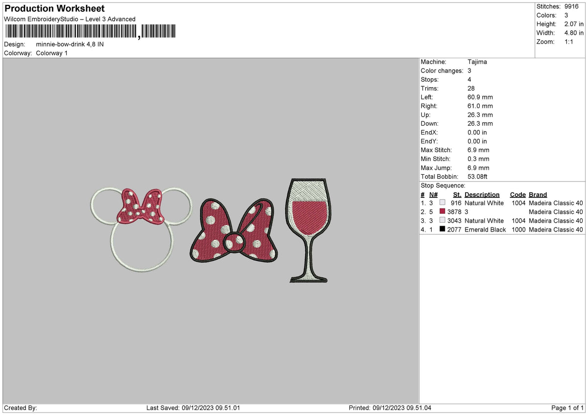 Minnie Bow Emboidery File 6 sizes