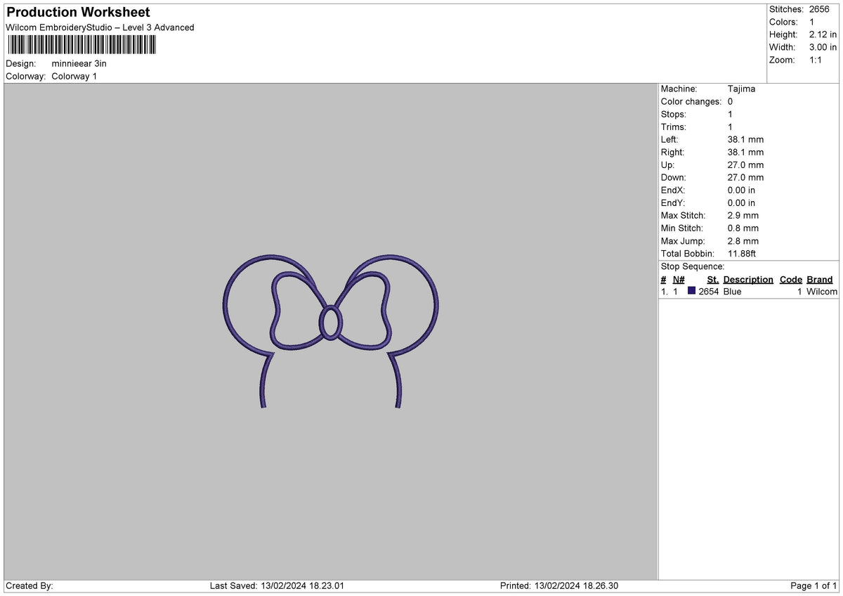 Minnie Ear Embroidery File 6 sizes