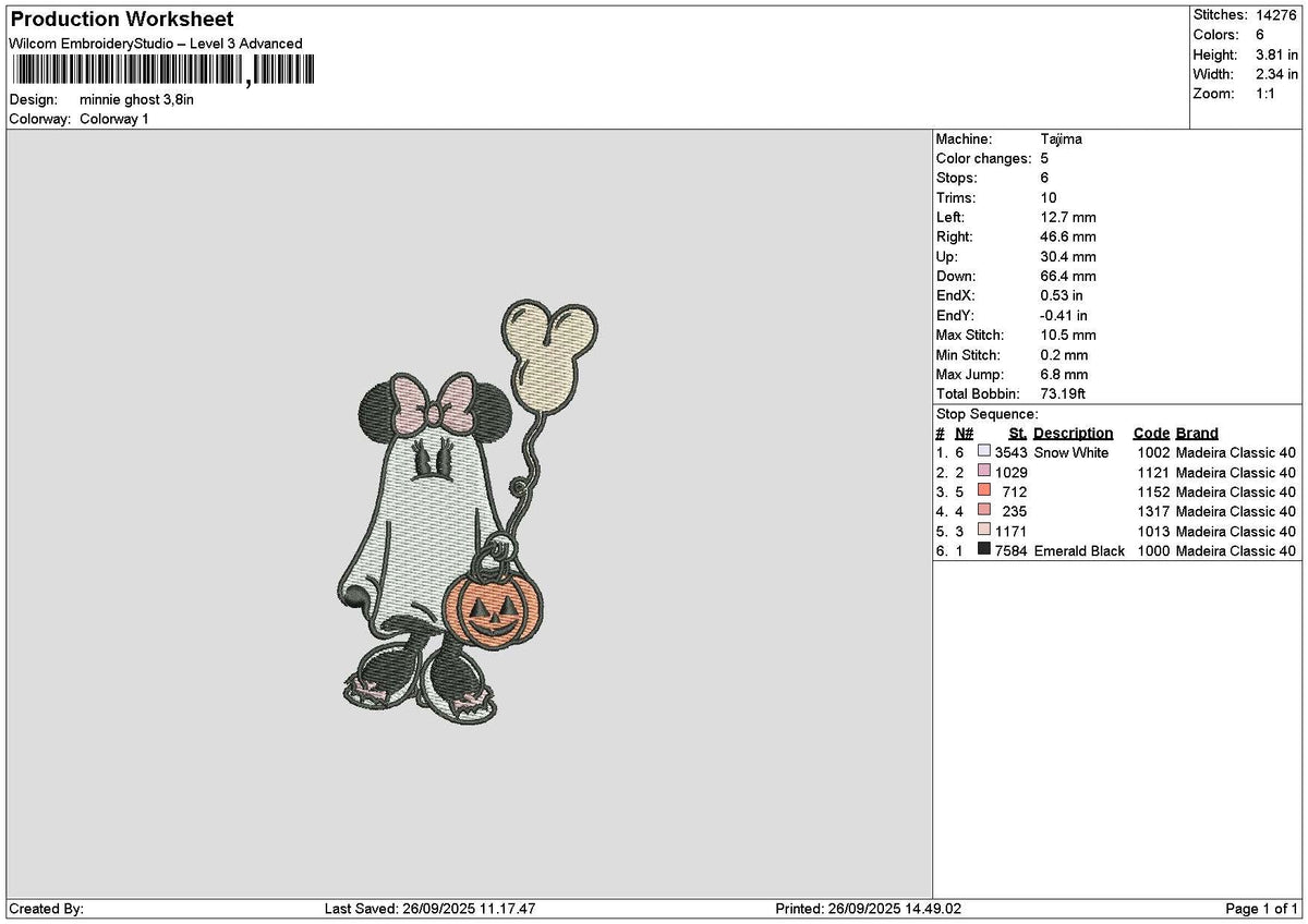 Minnieghost 2609 Embroidery File 6 sizes