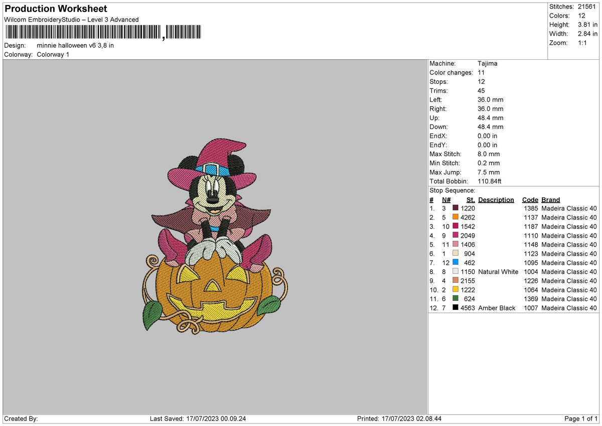 Minnie Halloween V6 Embroidery File 6 sizes