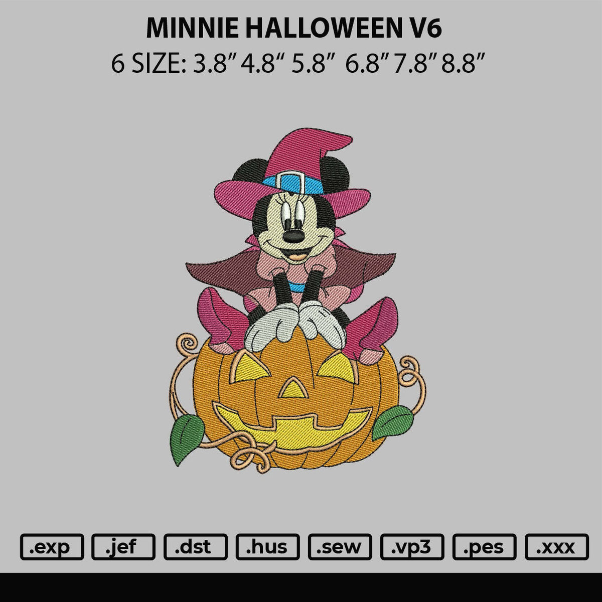Minnie Halloween V6 Embroidery File 6 sizes