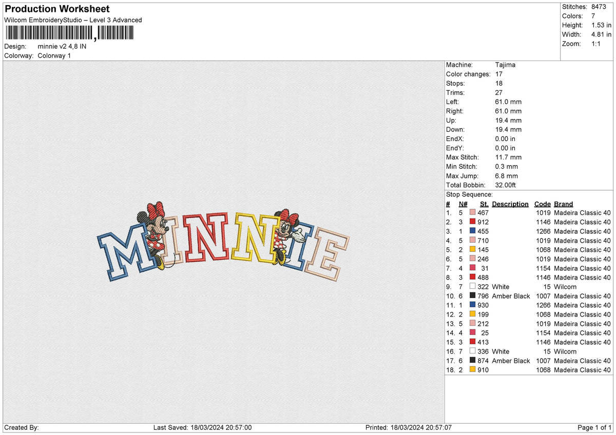 Minnie v2 Embroidery File 6 size