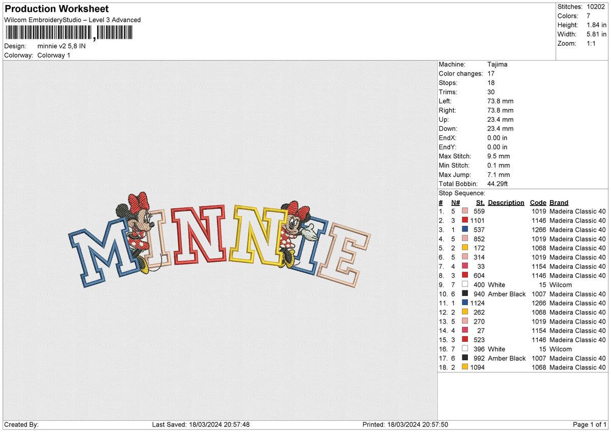 Minnie v2 Embroidery File 6 size