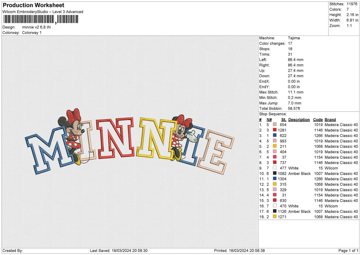 Minnie v2 Embroidery File 6 size