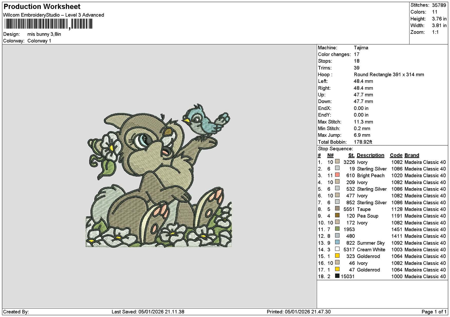 Bunny 0501 Embroidery File 6 sizes