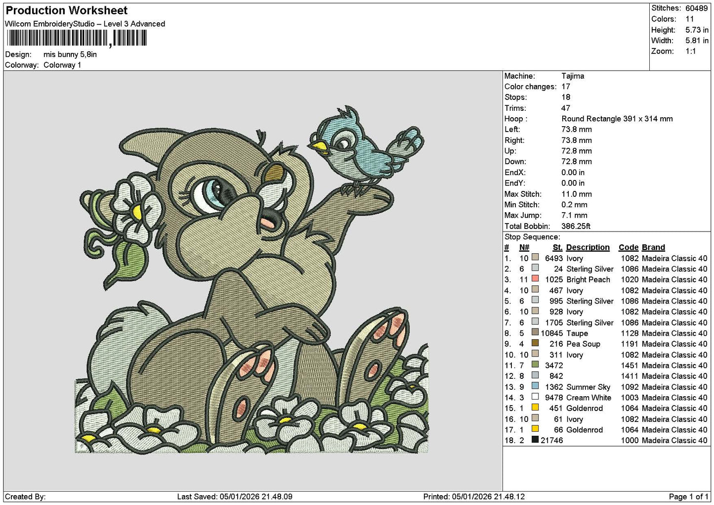 Bunny 0501 Embroidery File 6 sizes