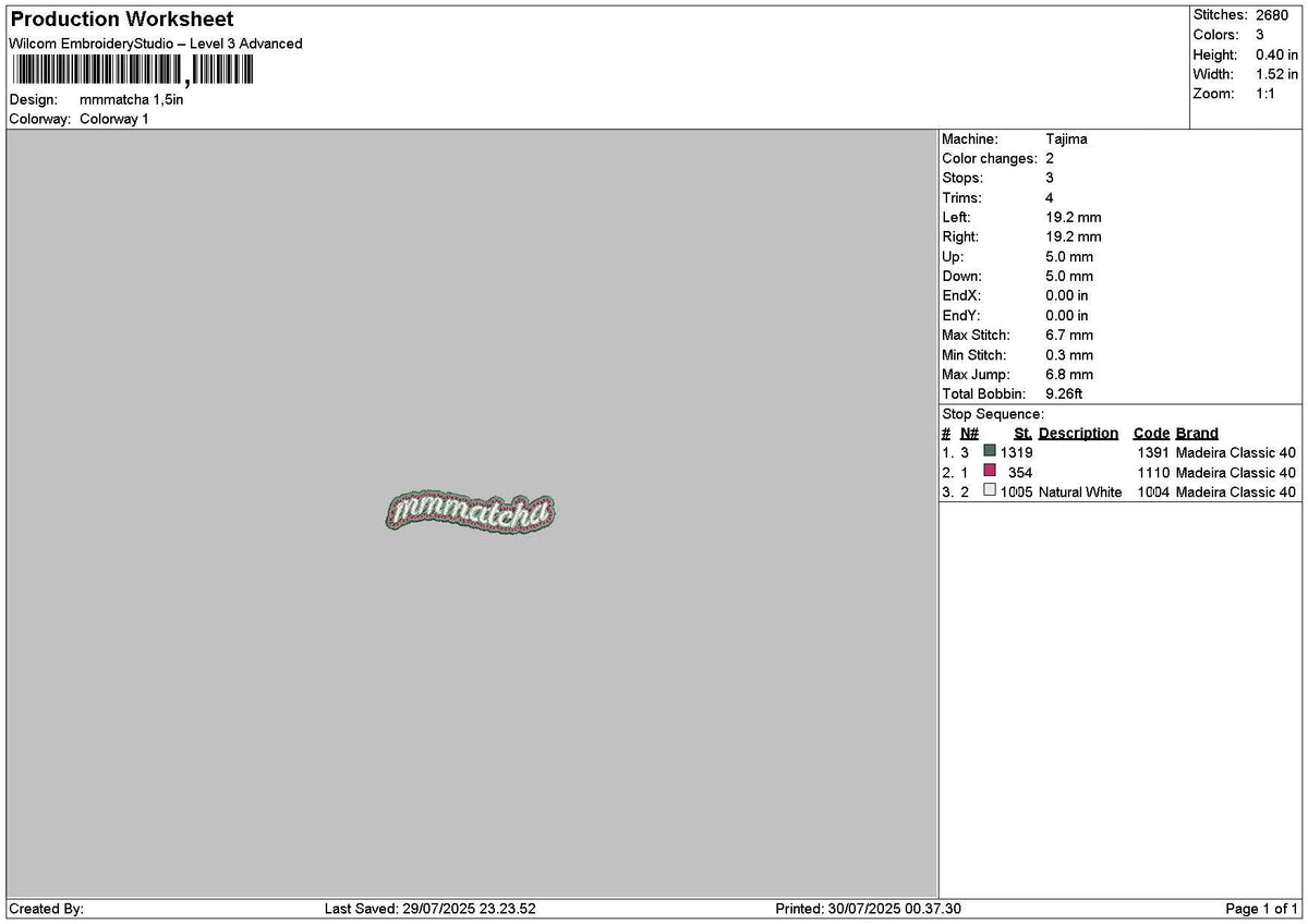 Matchatext 2907 Embroidery File 6 sizes