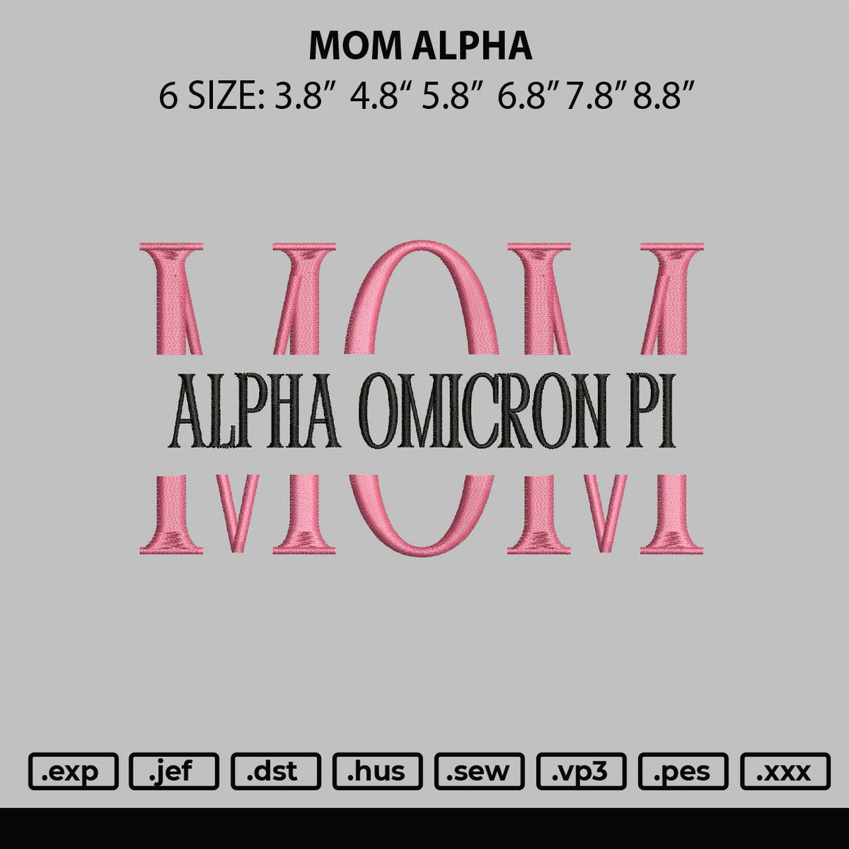 Mom Alpha Embroidery File 6 sizes