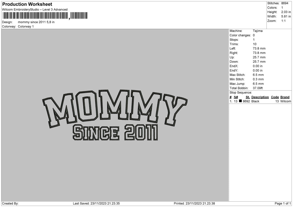 Mommy Text 2311 Embroidery File 6 sizes