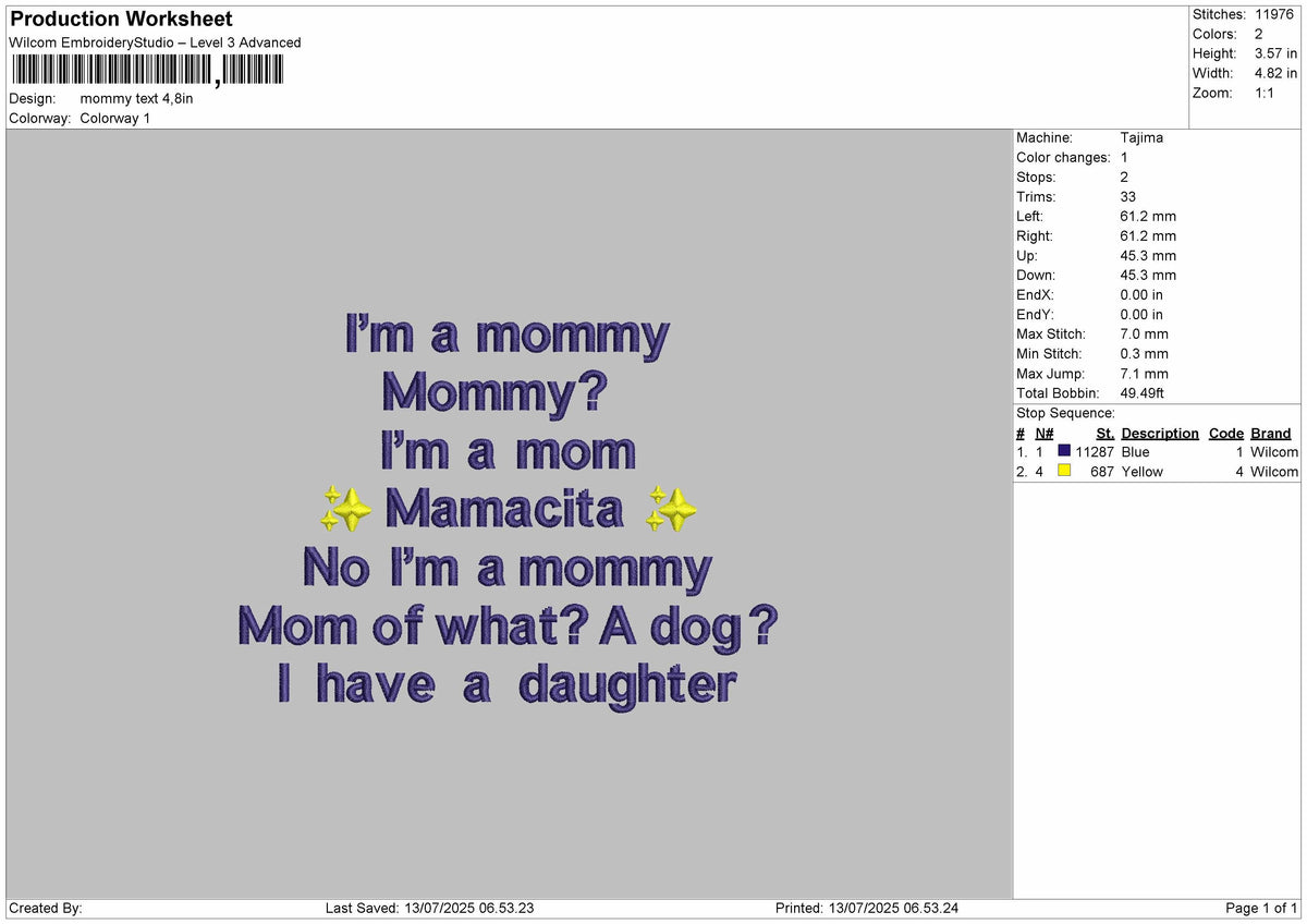 mommy text  Embroidery File Design