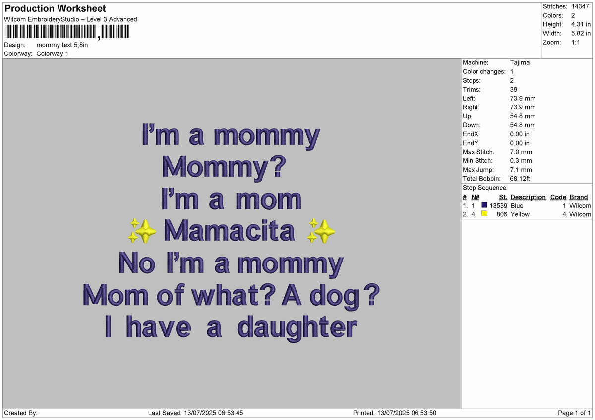 mommy text  Embroidery File Design