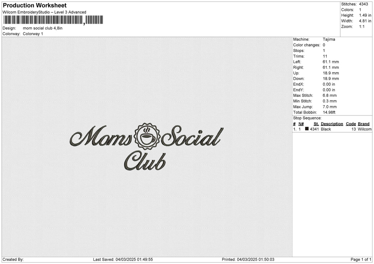 Mom Social Club Embroidery File&nbsp;6 size