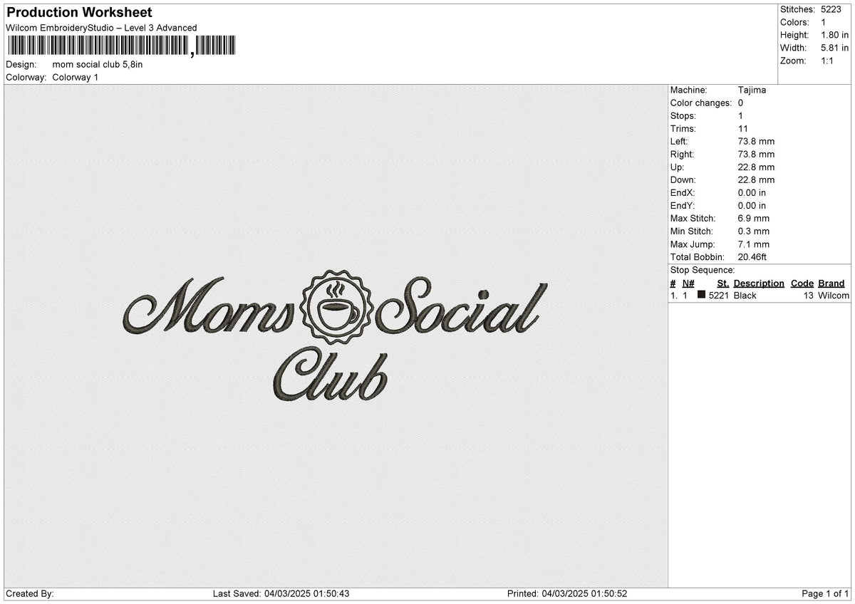 Mom Social Club Embroidery File&nbsp;6 size