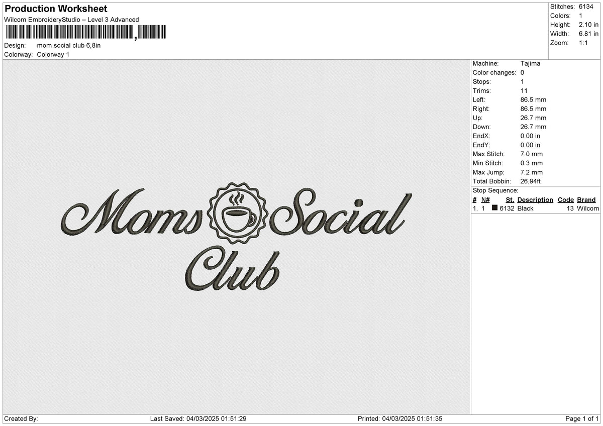 Mom Social Club Embroidery File&nbsp;6 size