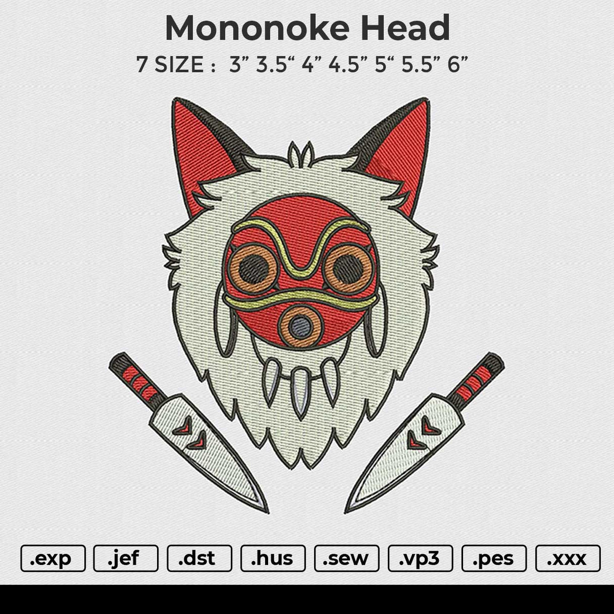 Mononoke Head Embroidery File 6 sizes