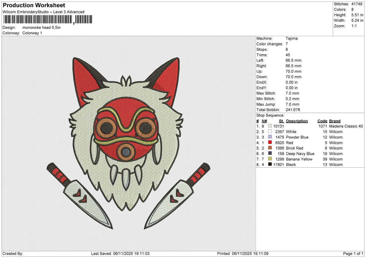 Mononoke Head Embroidery File 6 sizes