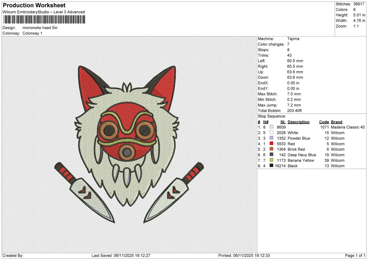 Mononoke Head Embroidery File 6 sizes