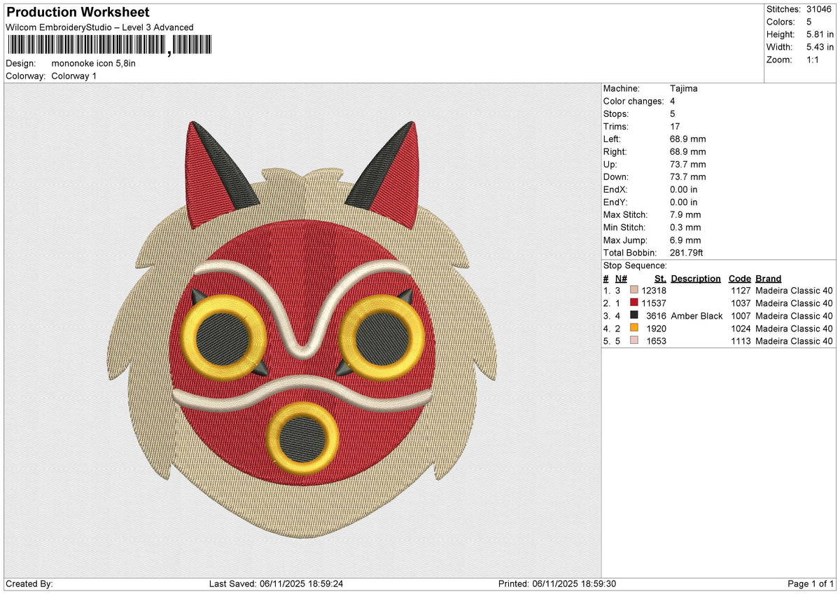 Mononoke Head Embroidery File 6 sizes