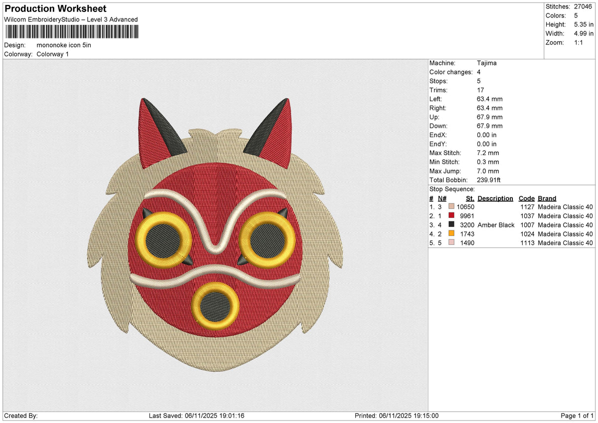 Mononoke Head Embroidery File 6 sizes