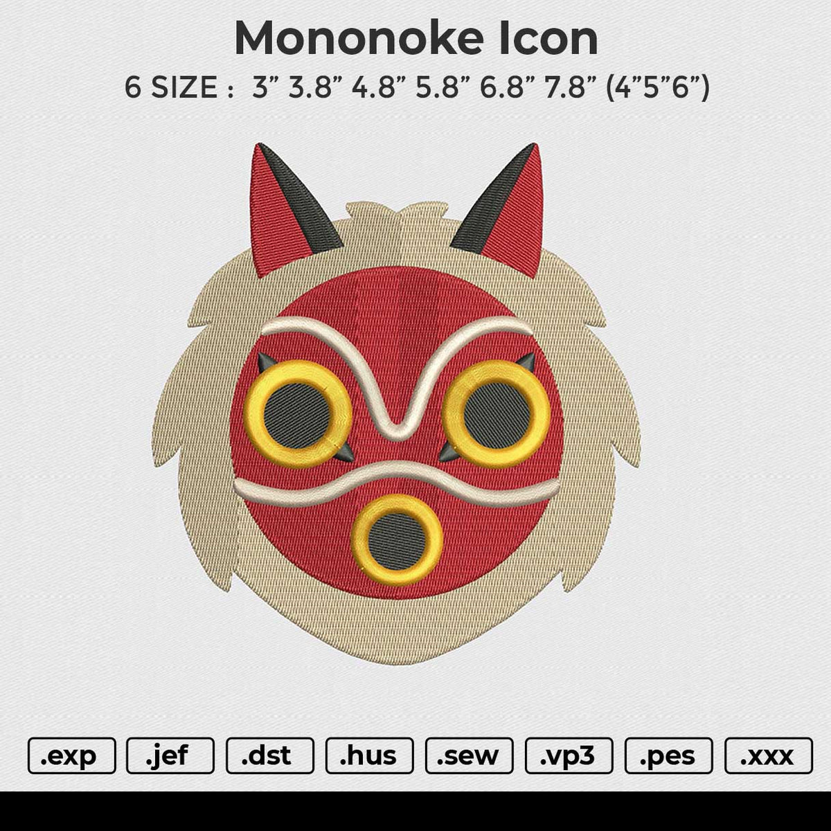 Mononoke Head Embroidery File 6 sizes