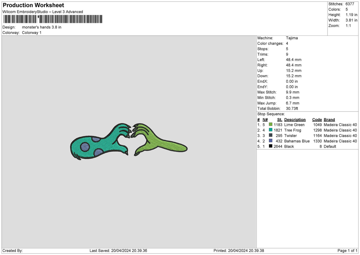 Monster Hands Embroidery File 6 sizes