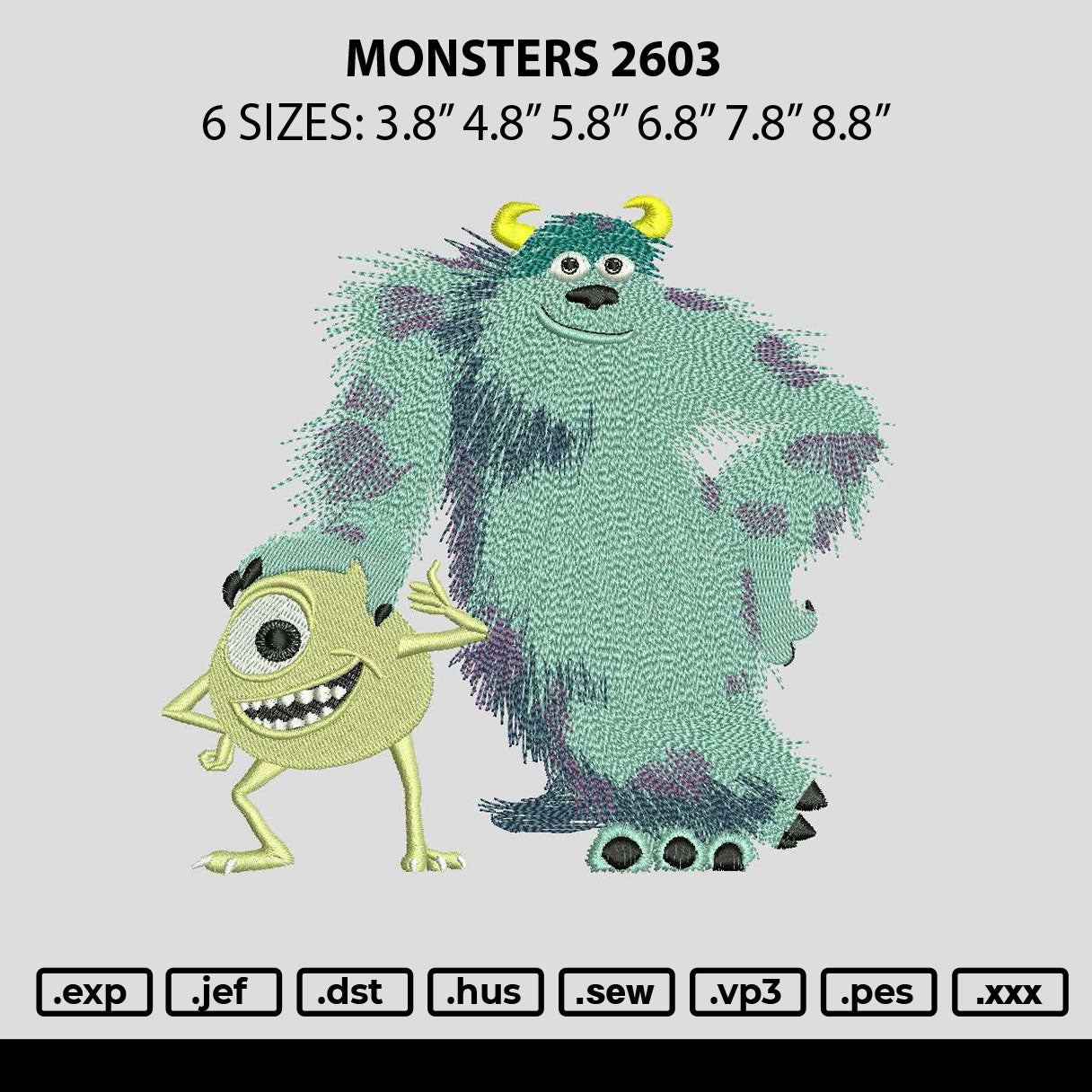 Monsters 2603 Embroidery File 6 sizes