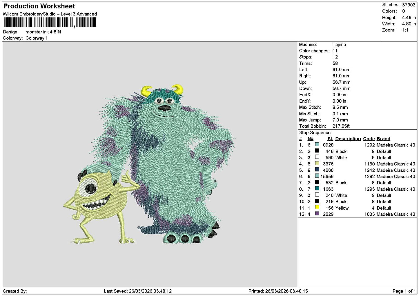 Monsters 2603 Embroidery File 6 sizes