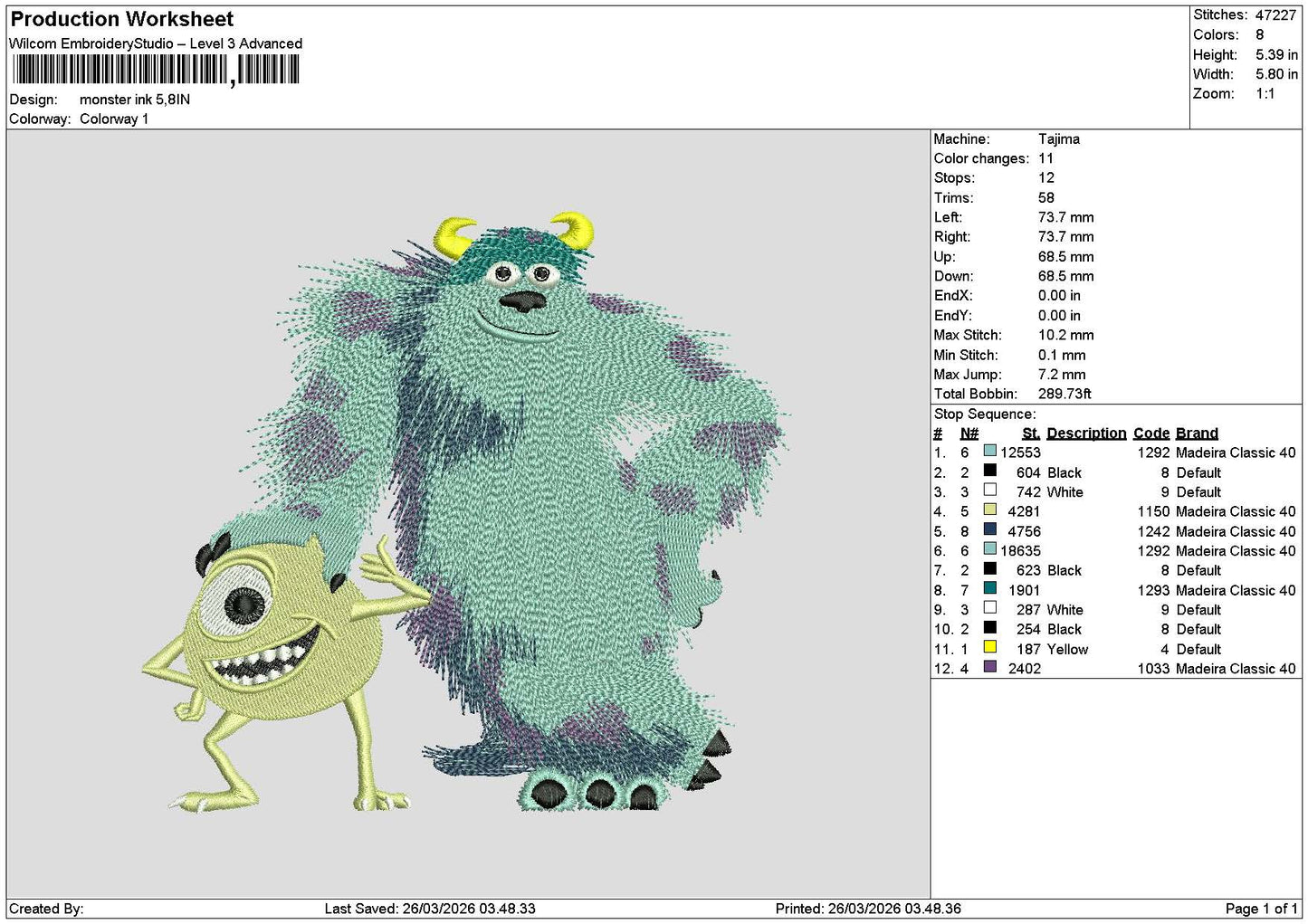 Monsters 2603 Embroidery File 6 sizes