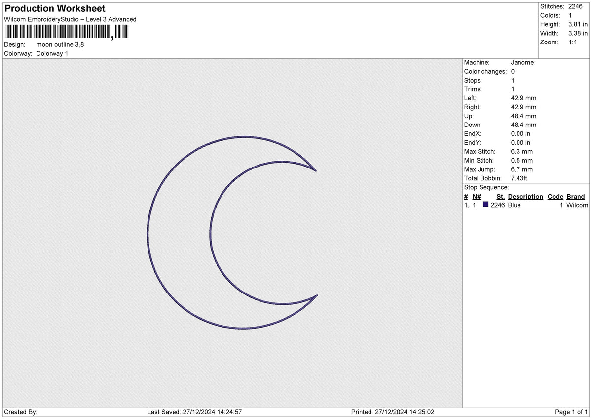 Moon Outline Embroidery File 6 size