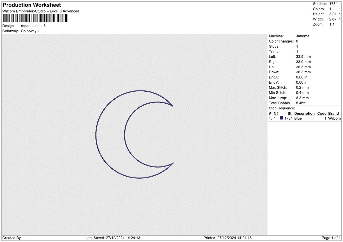 Moon Outline Embroidery File 6 size